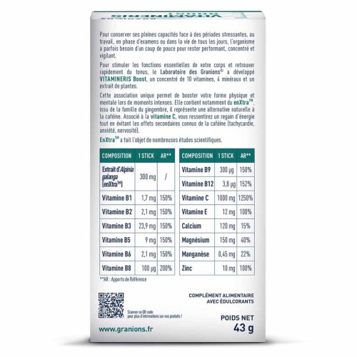 Granions Vitamineris Boost 1000mg 10 sticks Énergie naturelle Pharma360