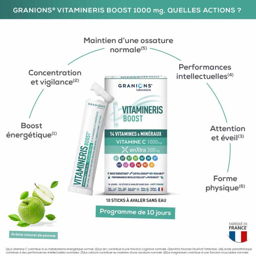 Granions Vitamineris Boost 1000mg 10 sticks Énergie naturelle Pharma360