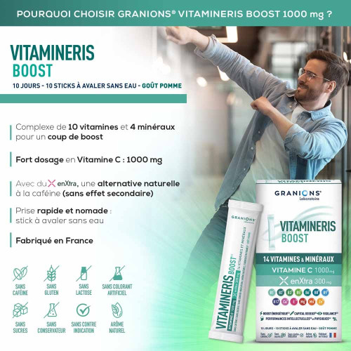 Granions Vitamineris Boost 1000mg 10 sticks Énergie naturelle Pharma360