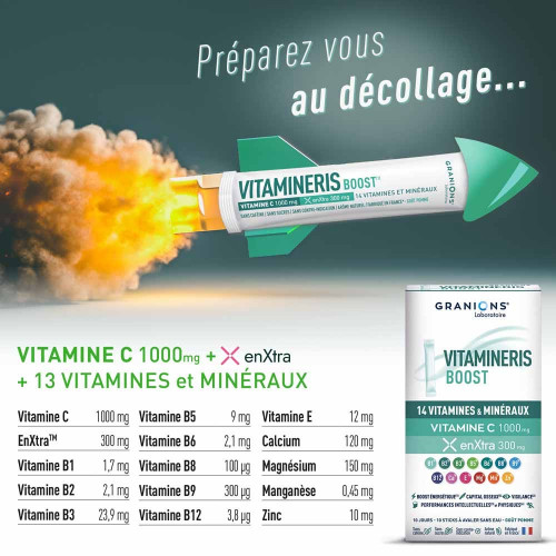 Granions Vitamineris Boost 1000mg 10 sticks Énergie naturelle Pharma360