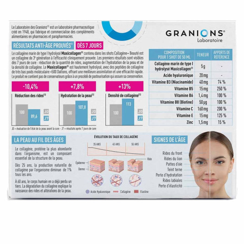 Granions Collagène Beauté 8 shots Peau Lisse et Éclatante Pharma360