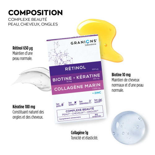 Granions Complexe Beauté Peau Cheveux Ongles 60 Comprimés Vitalité
