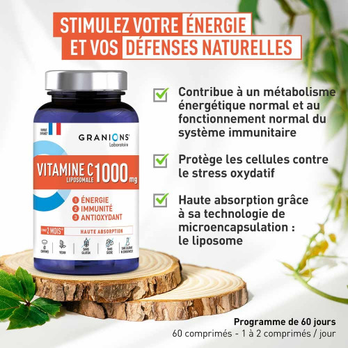 Granions Vitamine C Liposomale 1000 mg 60 Comprimés Énergie Immunité