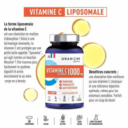 Granions Vitamine C Liposomale 1000 mg 60 Comprimés Énergie Immunité