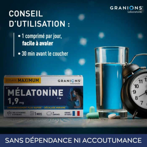 Granions Mélatonine 1,9 mg 30 comprimés Sommeil rapide Pharma360