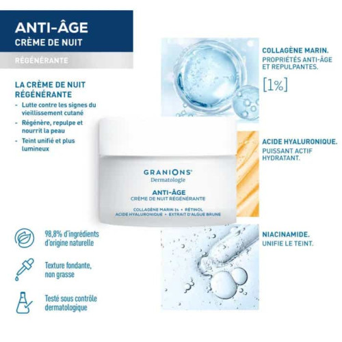 Granions Crème Régénérante Nuit 50 ml Peau Jeune et Lisse Pharma360