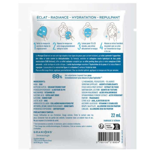 Granions Masque Éclat Seconde Peau Anti-Âge Hydratant Intense Pharma360