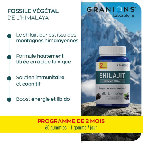 Granions Shilajit 800 mg 60 Gummies Boost Énergie Libido Mémoire