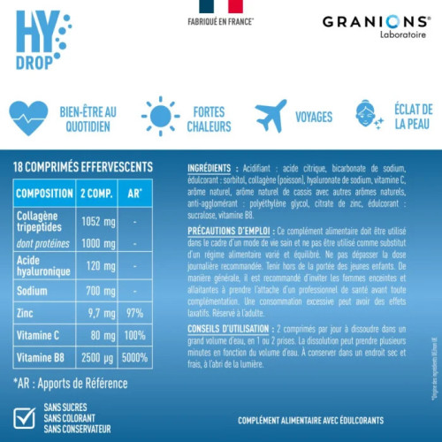 Granions HyDrop Collagène 1g 18 Comprimés Effervescents Beauté Peau