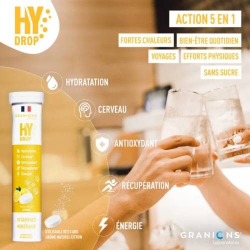 Granions HyDrop 20 Comprimés Effervescents Hydratation Vitamines