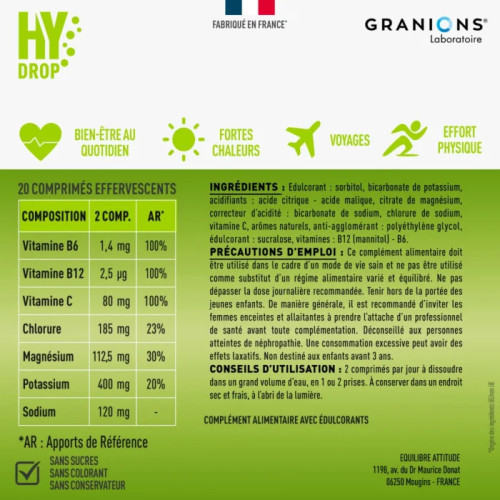 Granions HyDrop 20 Comprimés Énergie & Hydratation Mangue Passion