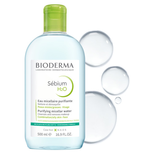 BIODERMA SEBIUM H2O 500mL - Purifie et nettoie peaux mixtes