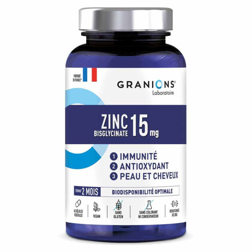Granions Zinc 15mg 60 gélules - Immunité Peau Cheveux