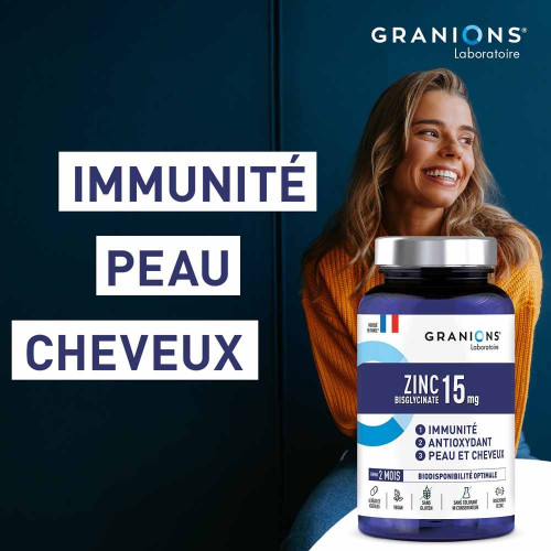 Granions Zinc 15mg 60 gélules - Immunité Peau Cheveux