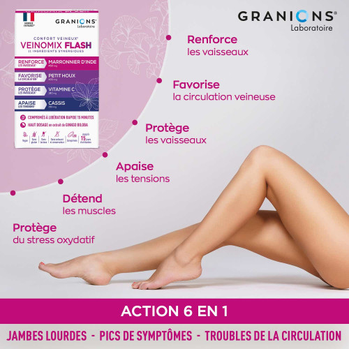 Granions Veinomix Flash 1200mg 30 Comprimés - Circulation Veineuse