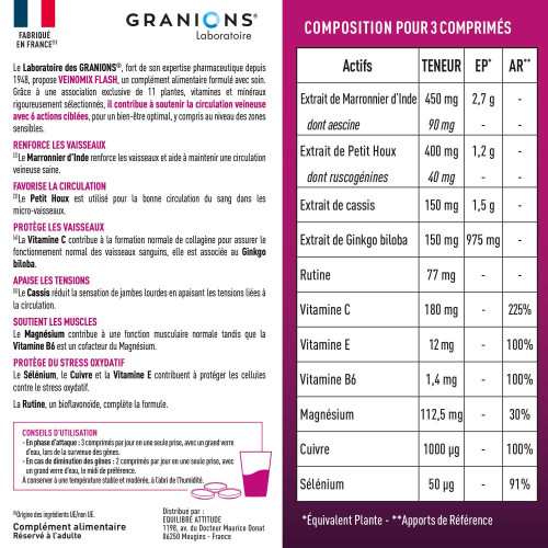 Granions Veinomix Flash 1200mg 30 Comprimés - Circulation Veineuse