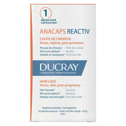 Ducray Anacaps Reactiv 30 Gélules - Fortifie Cheveux et Ongles