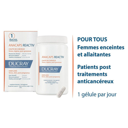 Ducray Anacaps Reactiv 30 Gélules - Fortifie Cheveux et Ongles