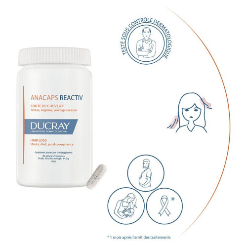 Ducray Anacaps Reactiv 30 Gélules - Fortifie Cheveux et Ongles