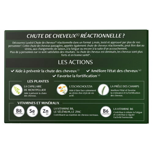 Luxeol Chute de Cheveux 90 Gélules - Fortifie et Prévient la Chute