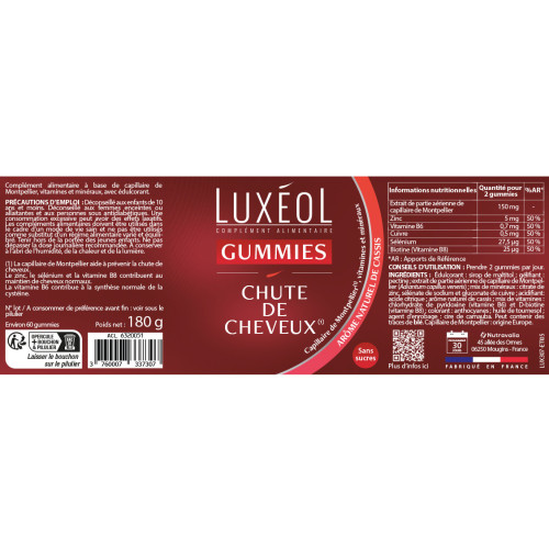 Luxeol Gummies Anti-Chute 60pcs - Soutien Capillaire Naturel