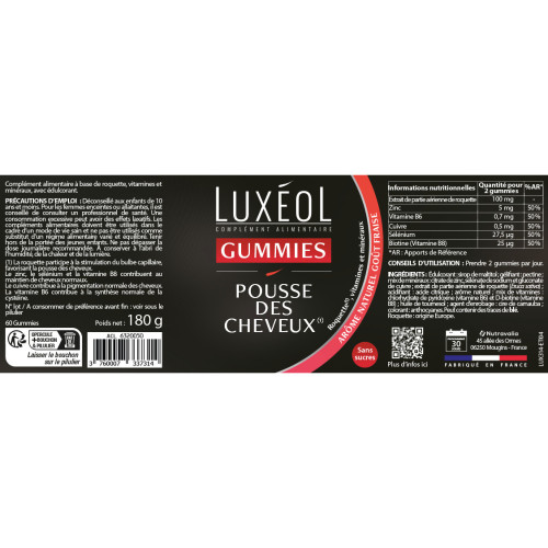 Luxéol Gummies Pousse Cheveux 60 pièces - Stimule Croissance,