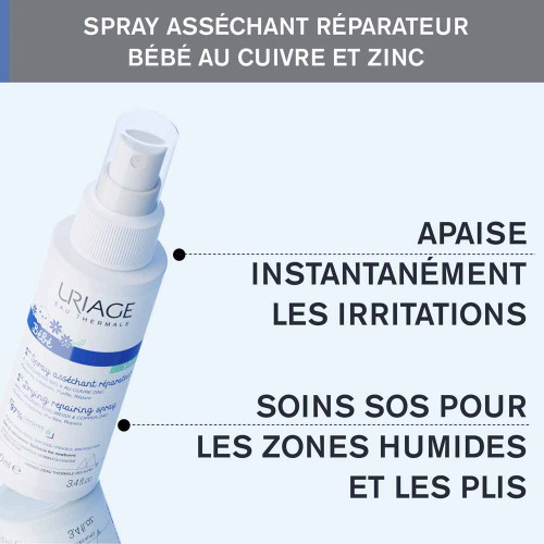 Uriage Bébé Spray Asséchant Réparateur 100ml - Apaise la Peau