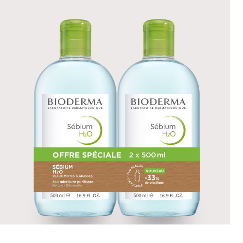 BIODERMA SEBIUM H2O Duo 500ml - Purifie et Nettoie Peaux Grasses