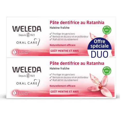 Weleda Pâte Dentifrice Ratanhia 2x75mL - Nettoyage Efficace
