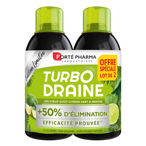 FORTE PHARMA Turbodraine Citron Menthe 2x500ml Minceur Efficace