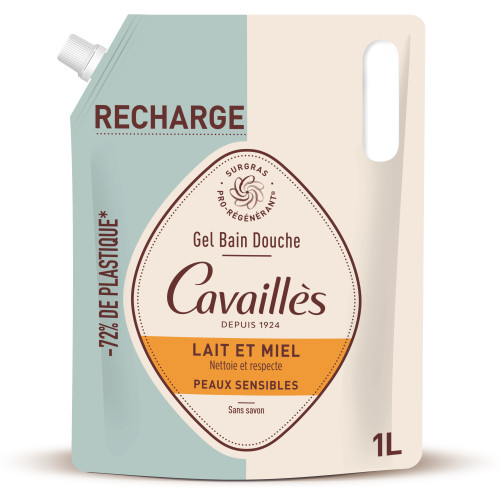 Roge Cavailles Gel Bain Douche Lait Miel 1L Peaux Sensibles Hydratation