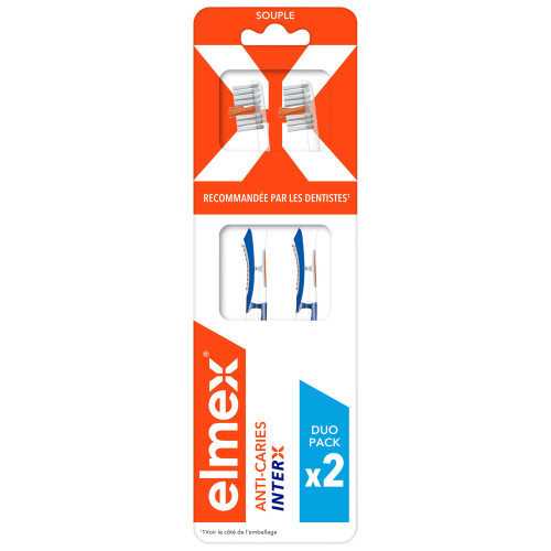 Elmex Brosse à Dents Souple InterX 2pcs Anti-Caries Nettoyage Profond