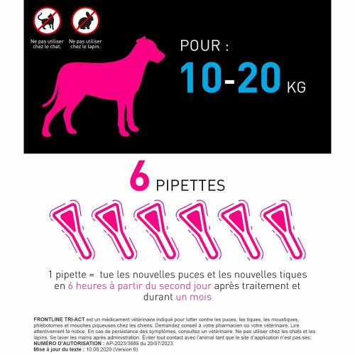 Frontline Spot On Tri-Act 10-20Kg 6 Pipettes - Antiparasitaire Chien
