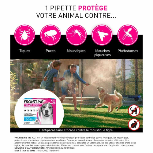 Frontline Spot On Tri-Act 10-20Kg 6 Pipettes - Antiparasitaire Chien