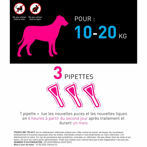 Frontline Spot On Tri-Act 10-20Kg 6 Pipettes - Antiparasitaire Chien