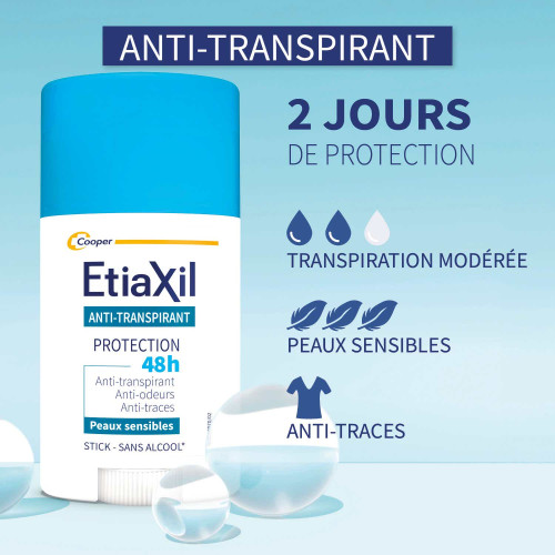 Etiaxil Déodorant Stick 40ml - Anti-Transpirant 48H, Sans Traces