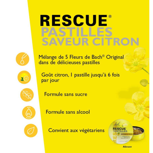 Fleurs de Bach Rescue Citron Pastilles 50g - Soulage Stress