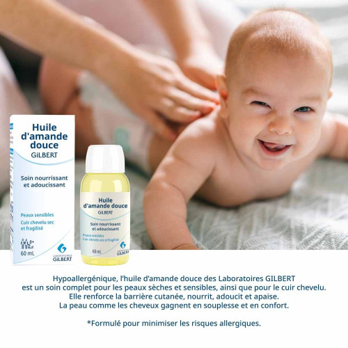 Gilbert Huile Amande Douce 60ml - Nourrit et Adoucit Peau Sensible