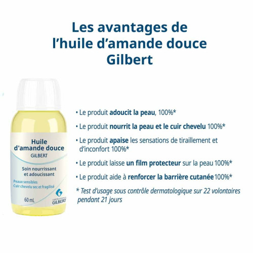 Gilbert Huile Amande Douce 60ml - Nourrit et Adoucit Peau Sensible