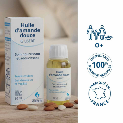 Gilbert Huile Amande Douce 60ml - Nourrit et Adoucit Peau Sensible