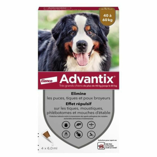 Advantix Grand Chien 40kg+ 4 Pipettes - Élimine Puces et Poux