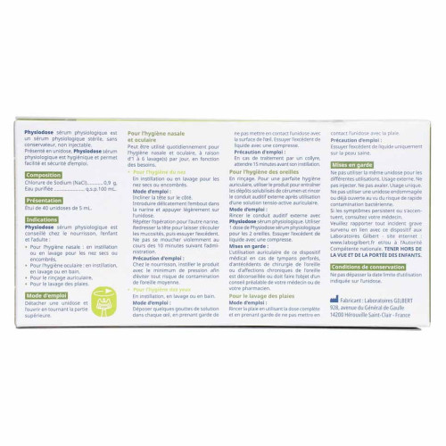 Gilbert Physiodose 40 Unidoses Végétales - Hygiène Nasale et Oculaire
