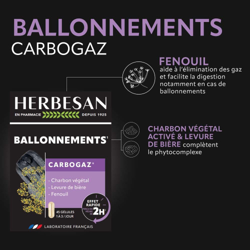 Herbesan Carbogaz 45 Gélules - Flore Intestinale Saine avec