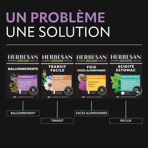 Herbesan Carbogaz 45 Gélules - Flore Intestinale Saine avec