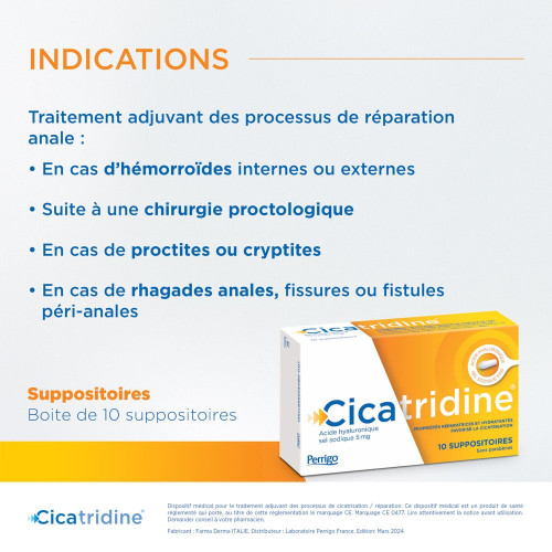 HRA Pharma Cicatridine 10 Suppositoires - Soulagement Hémorroïdes