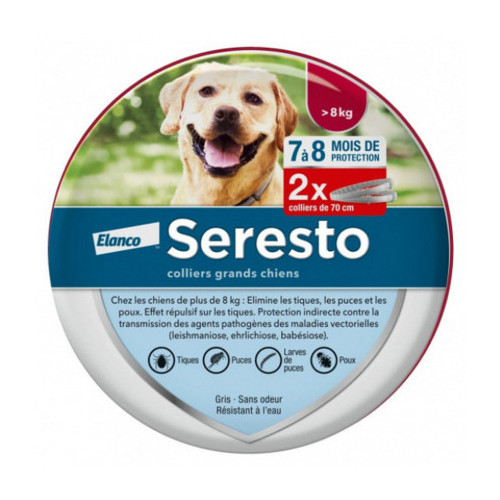 ELANCO SERESTO Collier Antiparasitaire 2 Colliers Chiens 8kg+ Puces