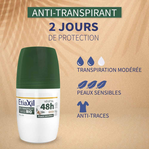 Etiaxil Déodorant Bio 48h Roll-On 2x50ml - Anti-Transpirant Naturel