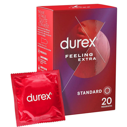 Durex Feeling Extra - Boite de 20 Préservatifs Fins et Lubrifiés