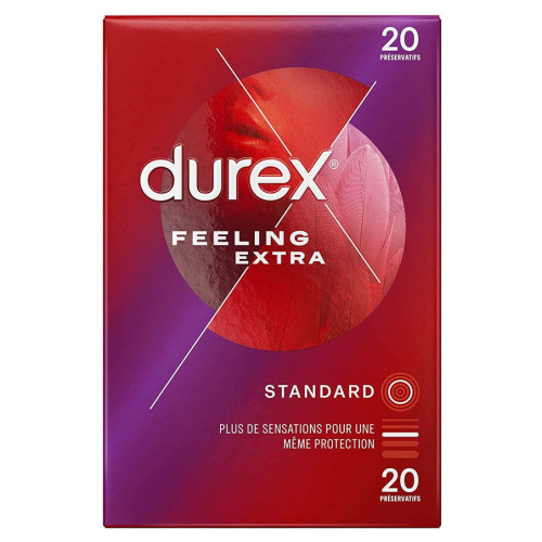 Durex Feeling Extra - Boite de 20 Préservatifs Fins et Lubrifiés