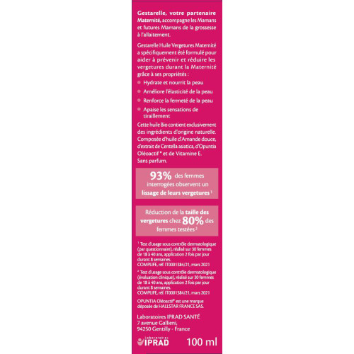 IPRAD Gestarelle Huile Maternité 100mL - Prévention Vergetures